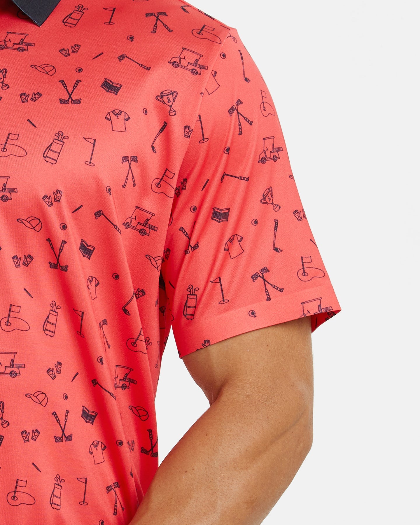 Men's red polo shirt with golf element prints