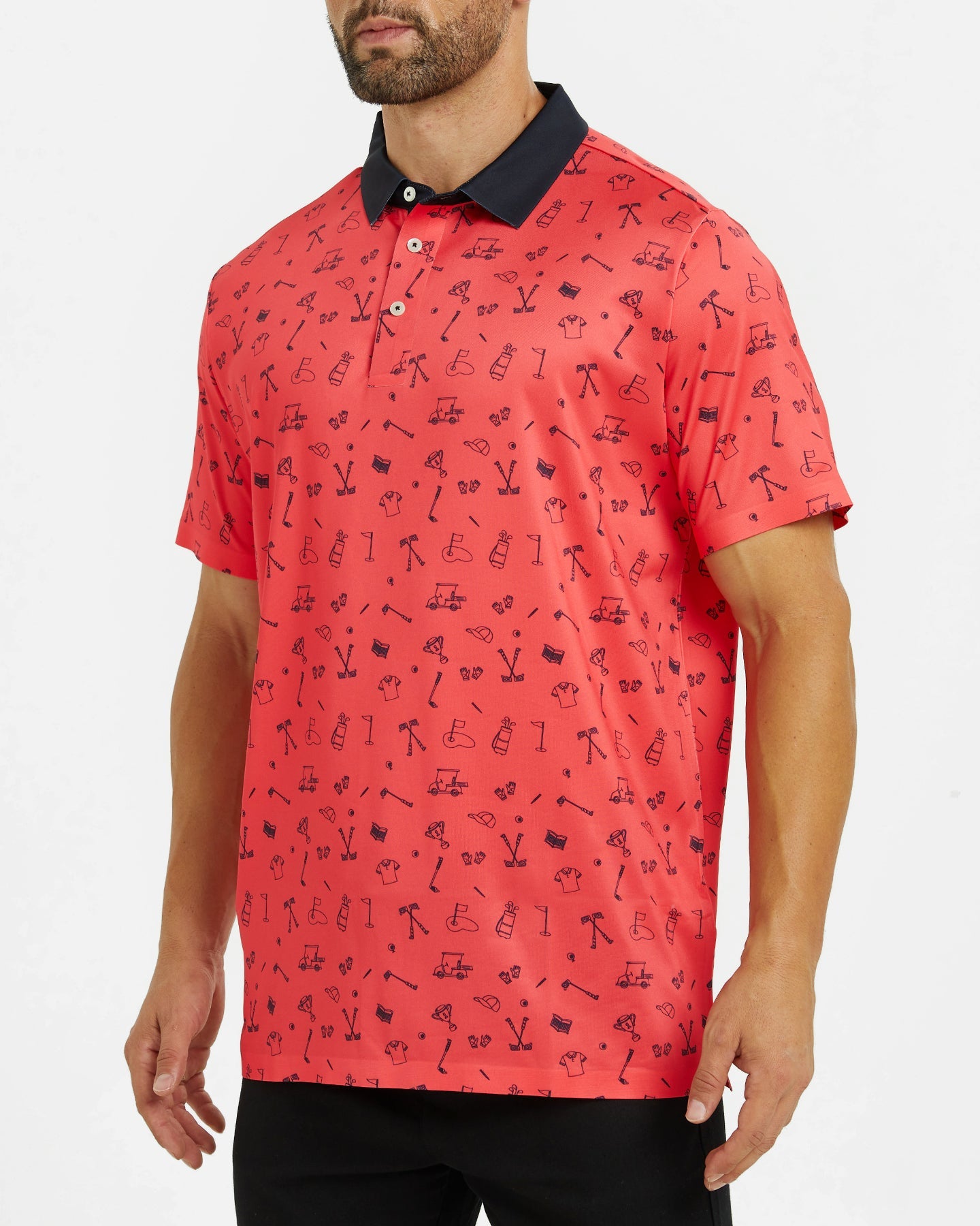 Men's red polo shirt with golf element prints