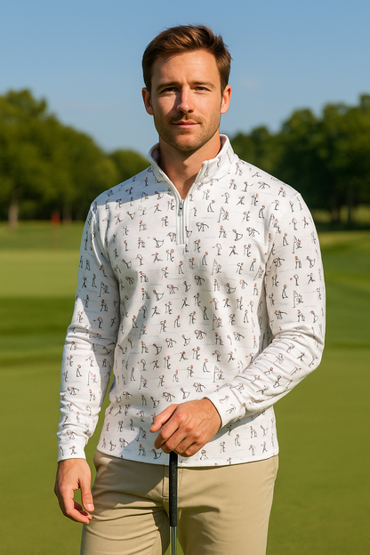 Outrageous & Unique Bachelor Party Polo | Novelty Sexual Position Print Shirt | Men's White Golf Performance Top | Hilarious Golfer Gift