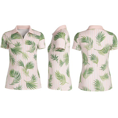 Women's Tropical Palm Leaf Performance Polo Shirt