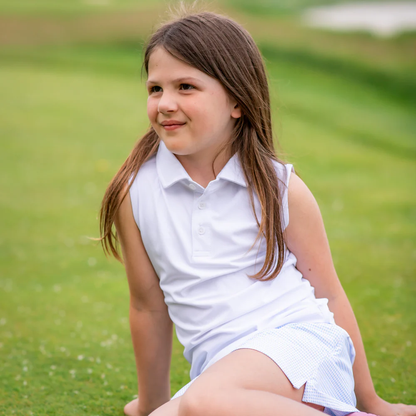 Girls' Light Blue Mini Check Performance Golf Skort