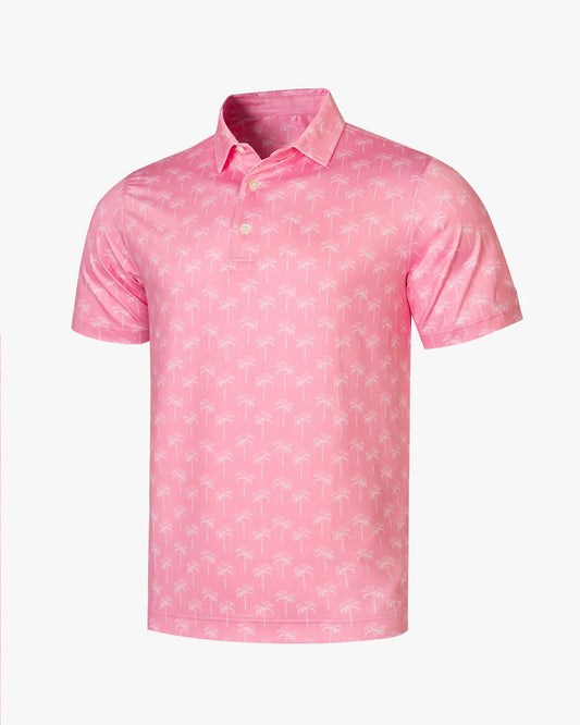 Men's pink coconut tree golf polo shirt