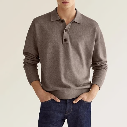 Men's Light Grey Long-Sleeve Polo Sweater