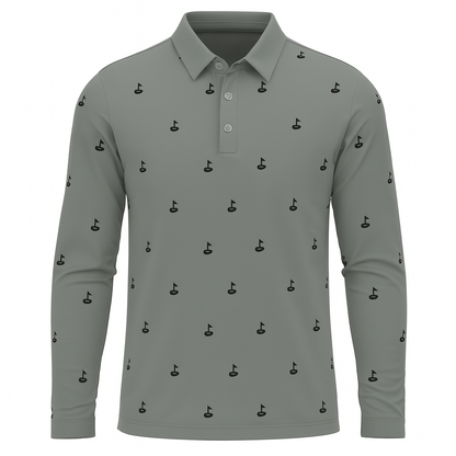 Men's Golf Flag Print Long-Sleeve Performance Polo Shirt
