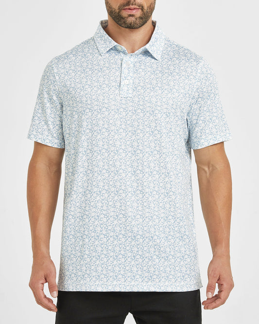 Men's golf polo shirt with white flower prints