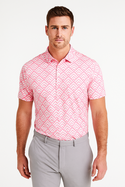 Pink Zigzag Polo Shirt - Antimicrobial Quick Dry Slim Fit for Ultimate Comfort