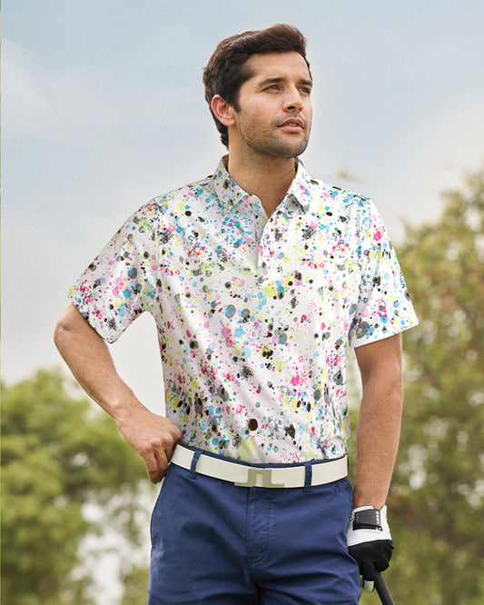 Men's golf polo shirt with colored polka dot