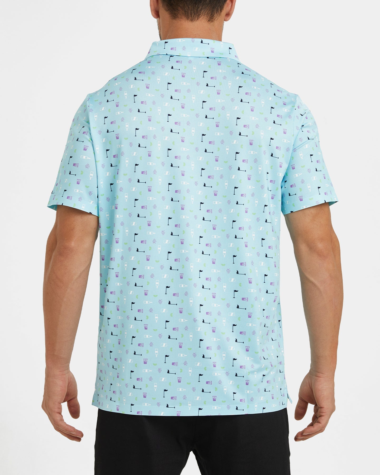 Men's blue polo shirt with golf element prints