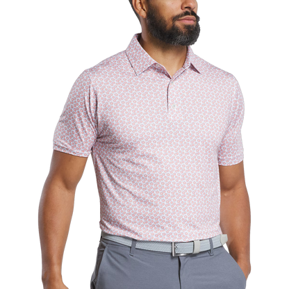 Men's pink floral golf polo shirt
