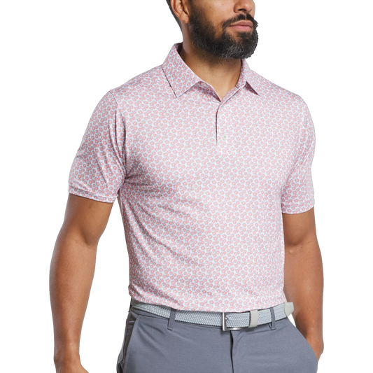 Men's pink floral golf polo shirt