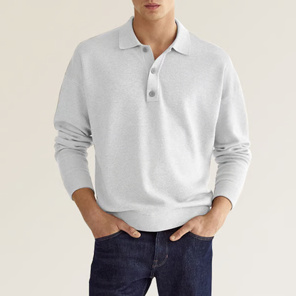 Men's Light Grey Long-Sleeve Polo Sweater