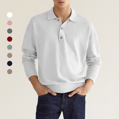 Men's Light Grey Long-Sleeve Polo Sweater