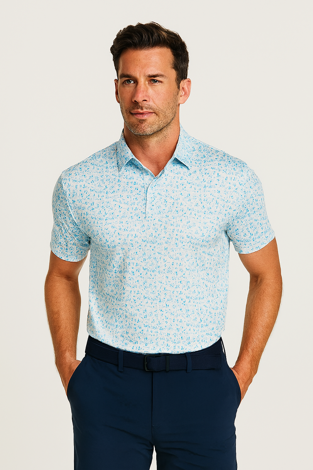 Blue Splatter Polo Shirt - Antimicrobial Quick Dry Slim Fit for Men