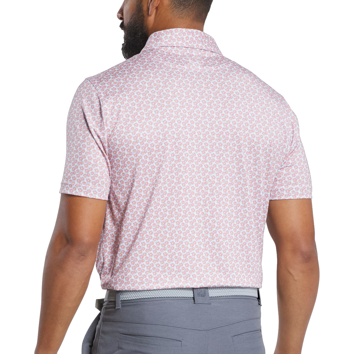 Men's pink floral golf polo shirt