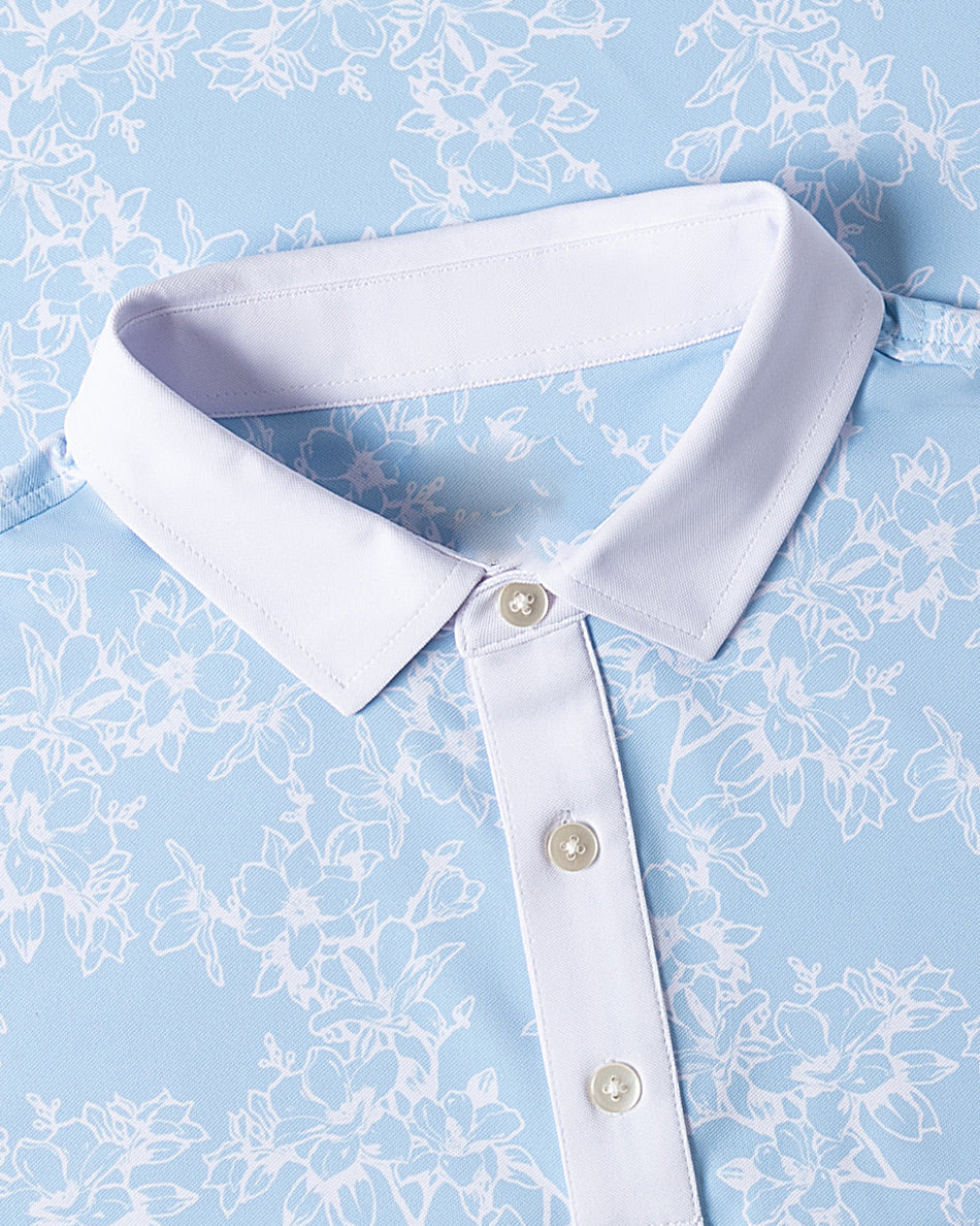 Sky blue men's floral golf polo shirt