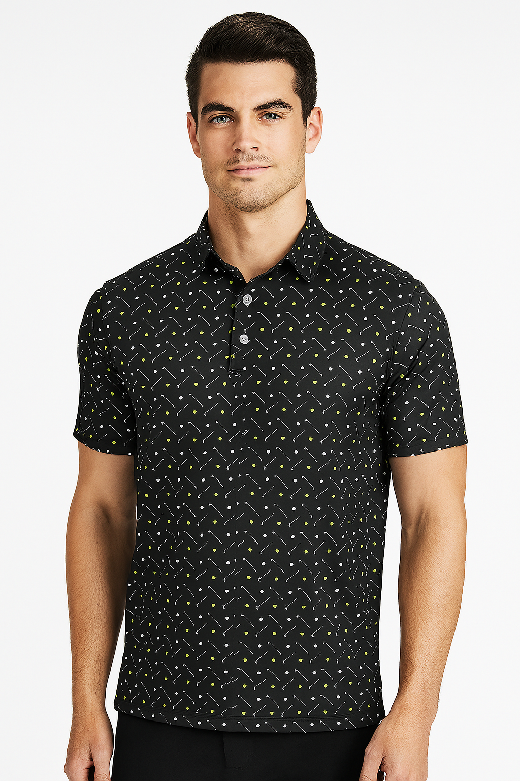 Antimicrobial Golf Polo Shirt - Quick Dry Slim Fit with Golf Equipment Patterns