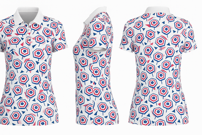 Women's Red, White & Blue Umbrella Print Performance Polo Shirt