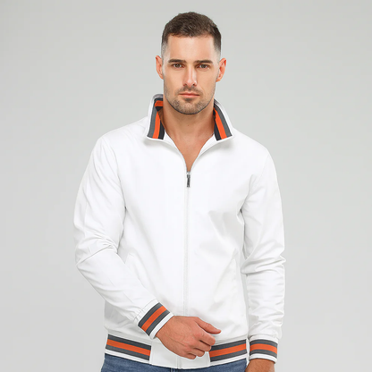 Men's White Retro-Stripe Performance Golf Jacket