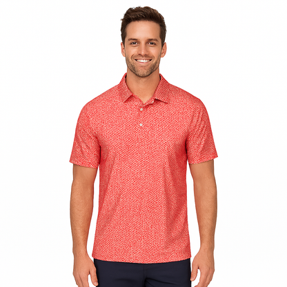 Red Houndstooth Polo Shirt - Slim Fit Antimicrobial Quick Dry Style