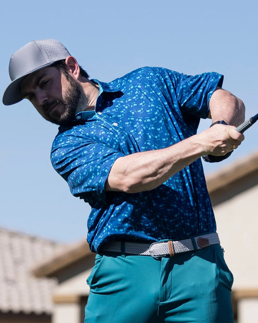 Men's trendy navy blue golf polo shirt