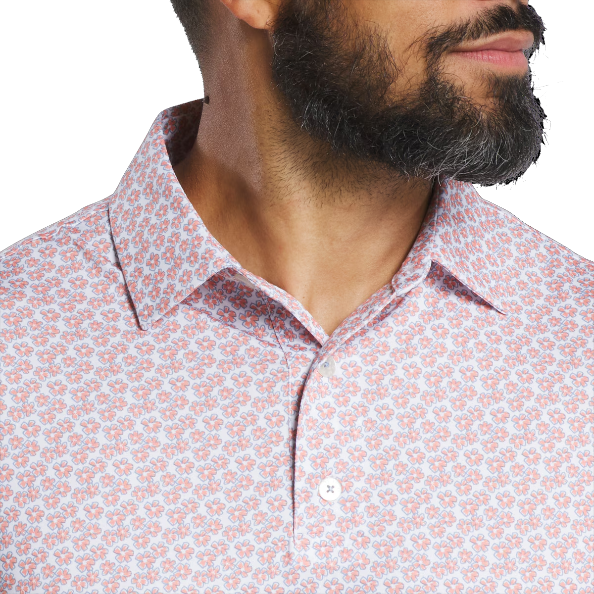 Men's pink floral golf polo shirt