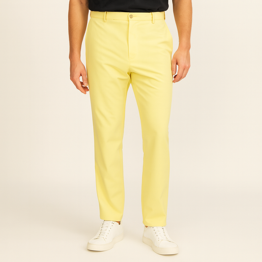 Cream Yellow Wrinkle - Resistant Straight - Leg Casual Pants