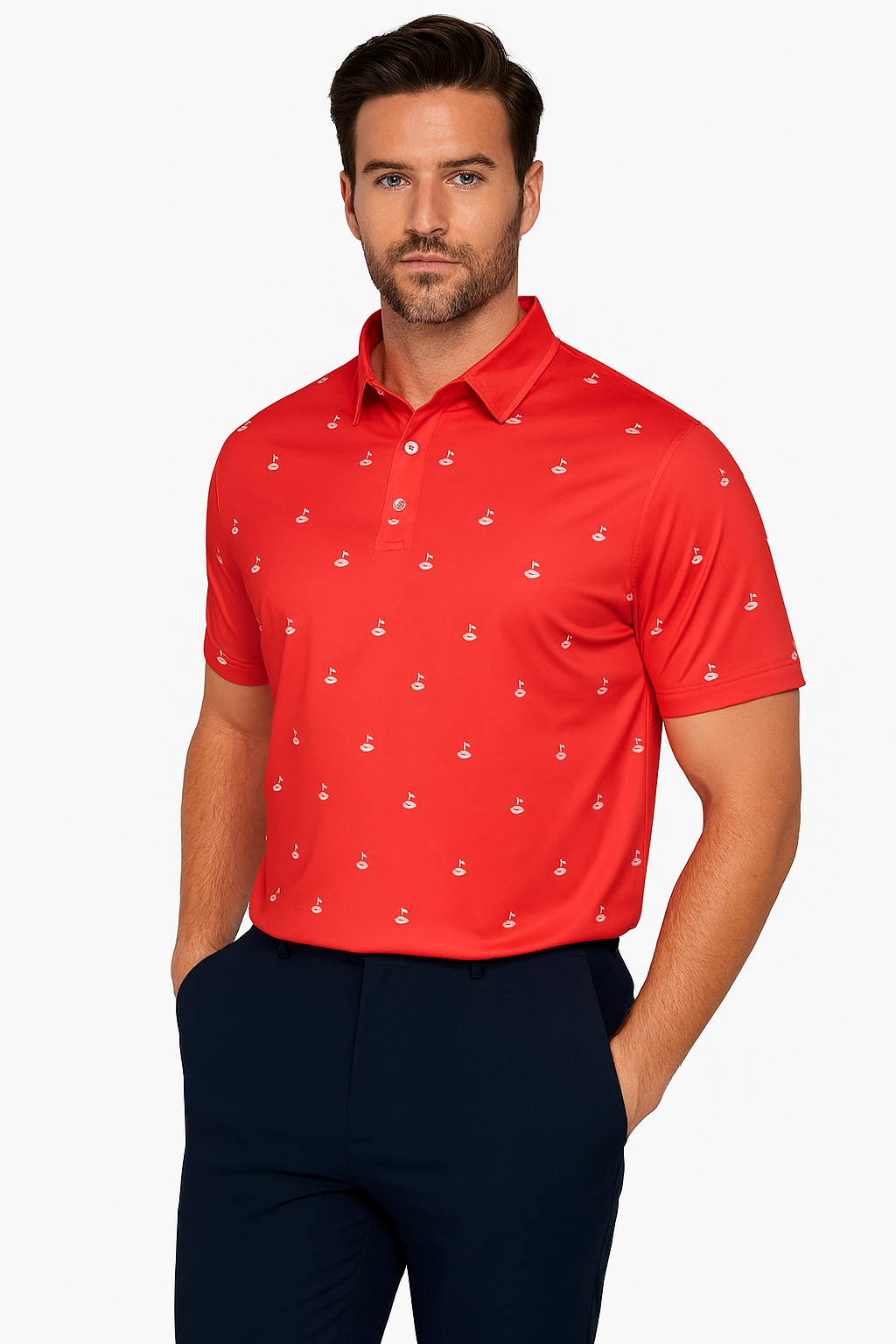 Golf Hole Marker Pattern Antimicrobial Quick Dry Slim Fit Polo Shirts