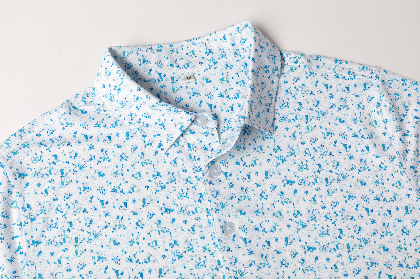 Blue Splatter Print Antimicrobial quick dry slim fit polo shirt