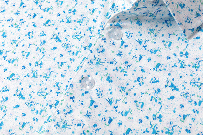 Blue Splatter Print Antimicrobial quick dry slim fit polo shirt