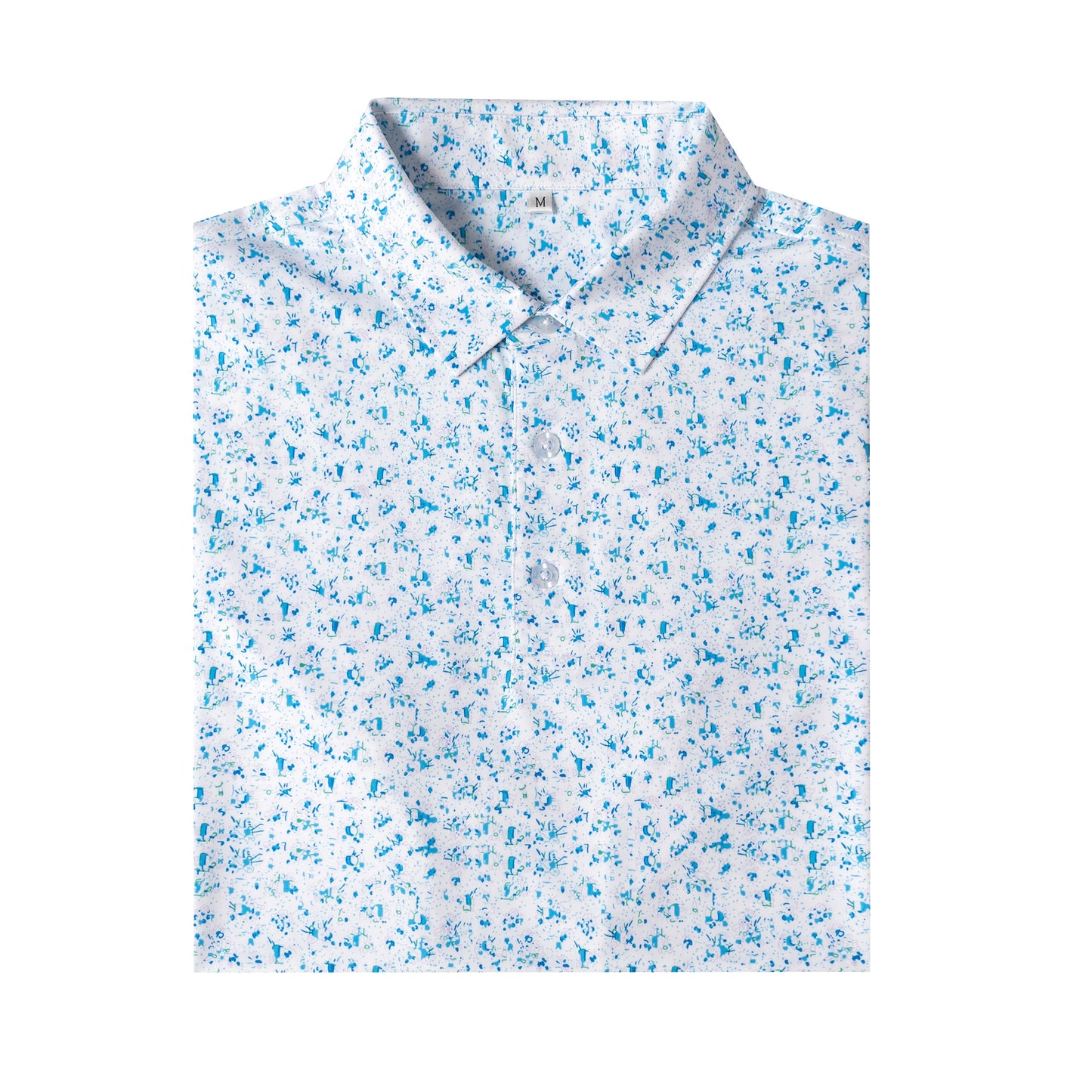 Blue Splatter Print Antimicrobial quick dry slim fit polo shirt