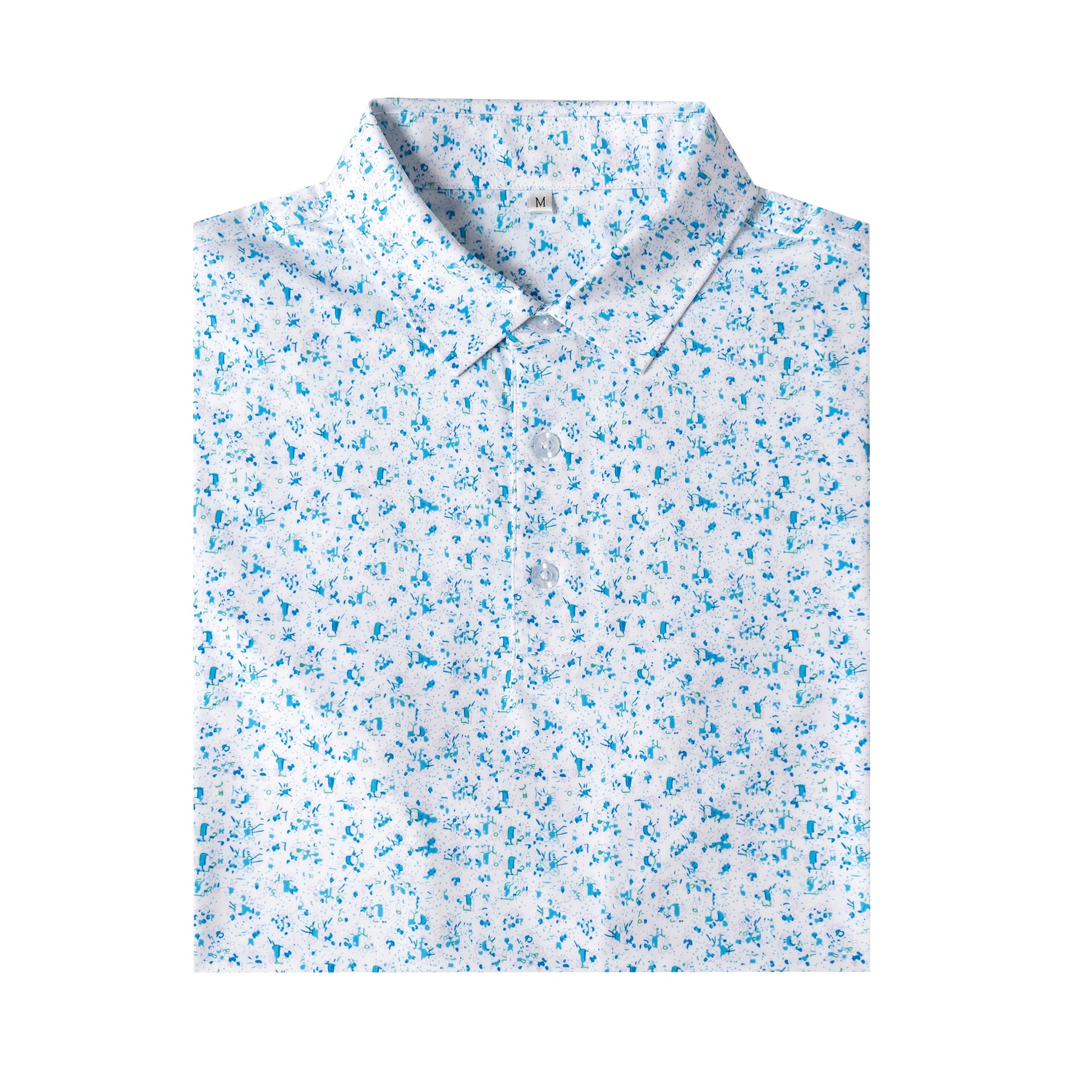 Blue Splatter Print Antimicrobial quick dry slim fit polo shirt