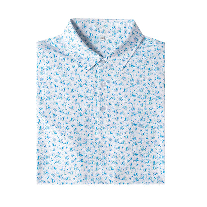 Blue Splatter Print Antimicrobial quick dry slim fit polo shirt