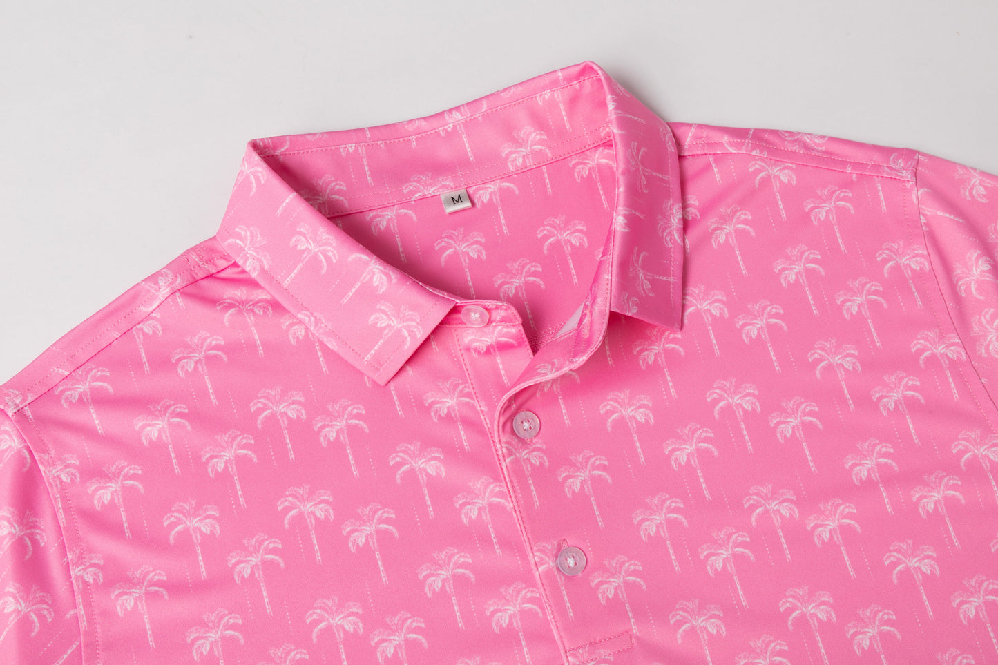 Pink coconut tree print Antimicrobial quick dry slim fit polo shirt