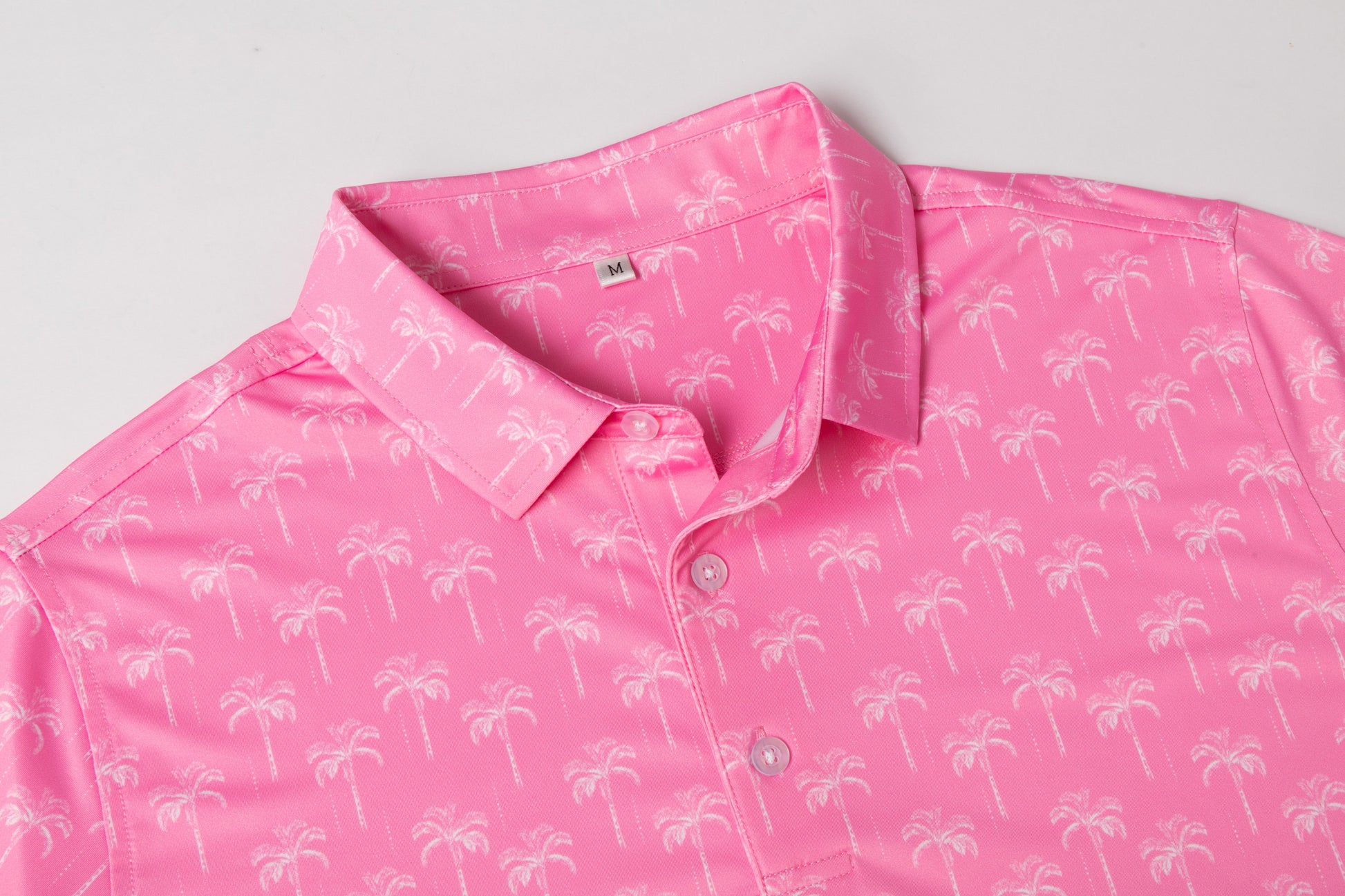 Pink coconut tree print Antimicrobial quick dry slim fit polo shirt