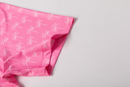 Pink coconut tree print Antimicrobial quick dry slim fit polo shirt