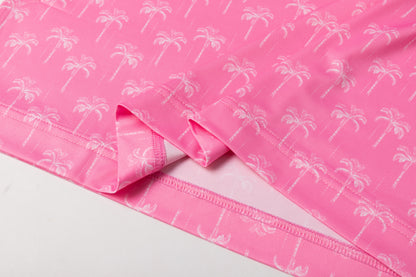 Pink coconut tree print Antimicrobial quick dry slim fit polo shirt