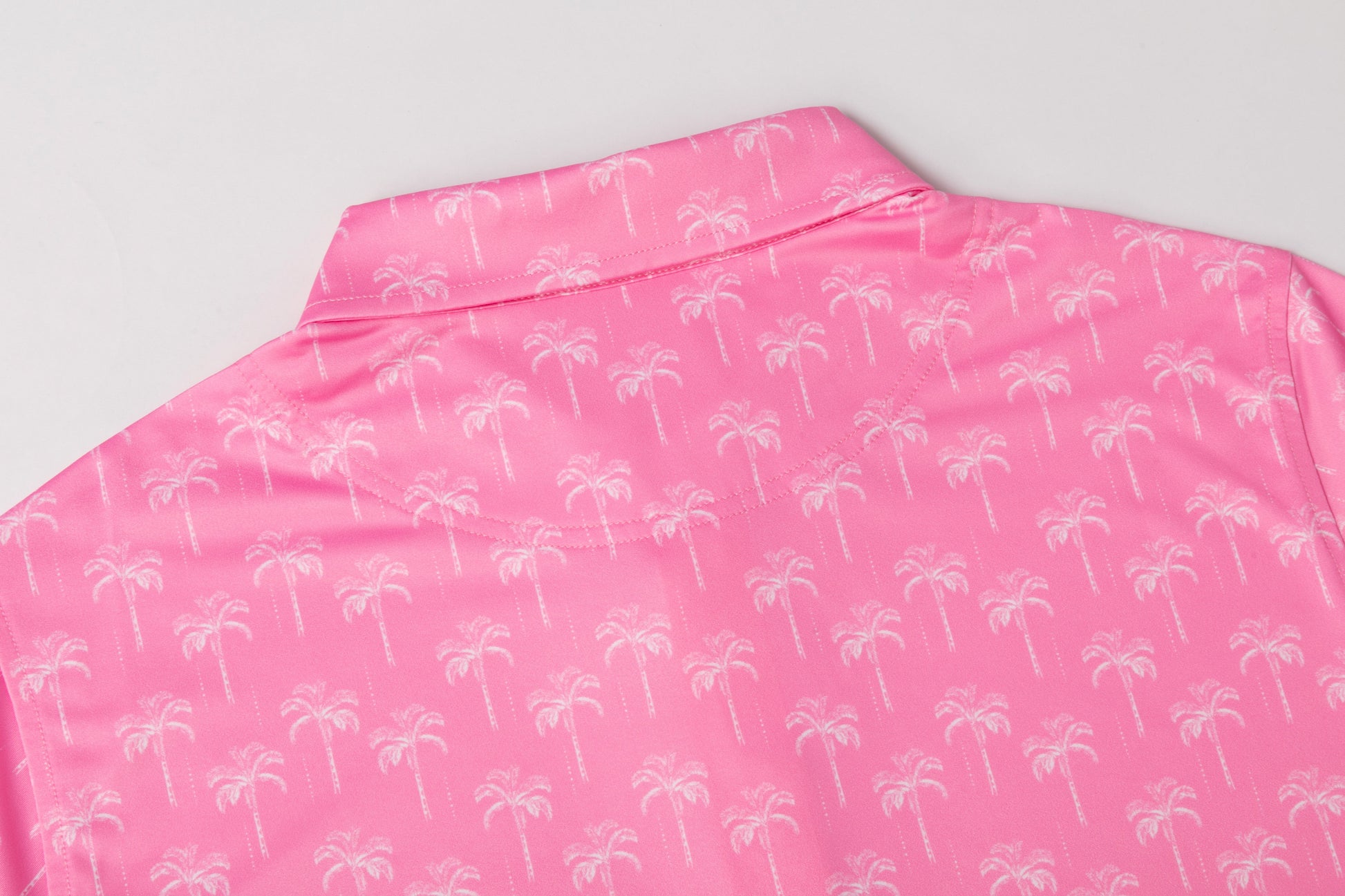 Pink coconut tree print Antimicrobial quick dry slim fit polo shirt