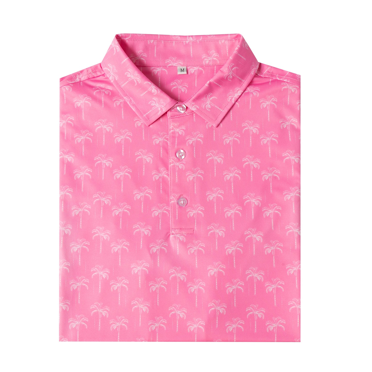 Pink coconut tree print Antimicrobial quick dry slim fit polo shirt