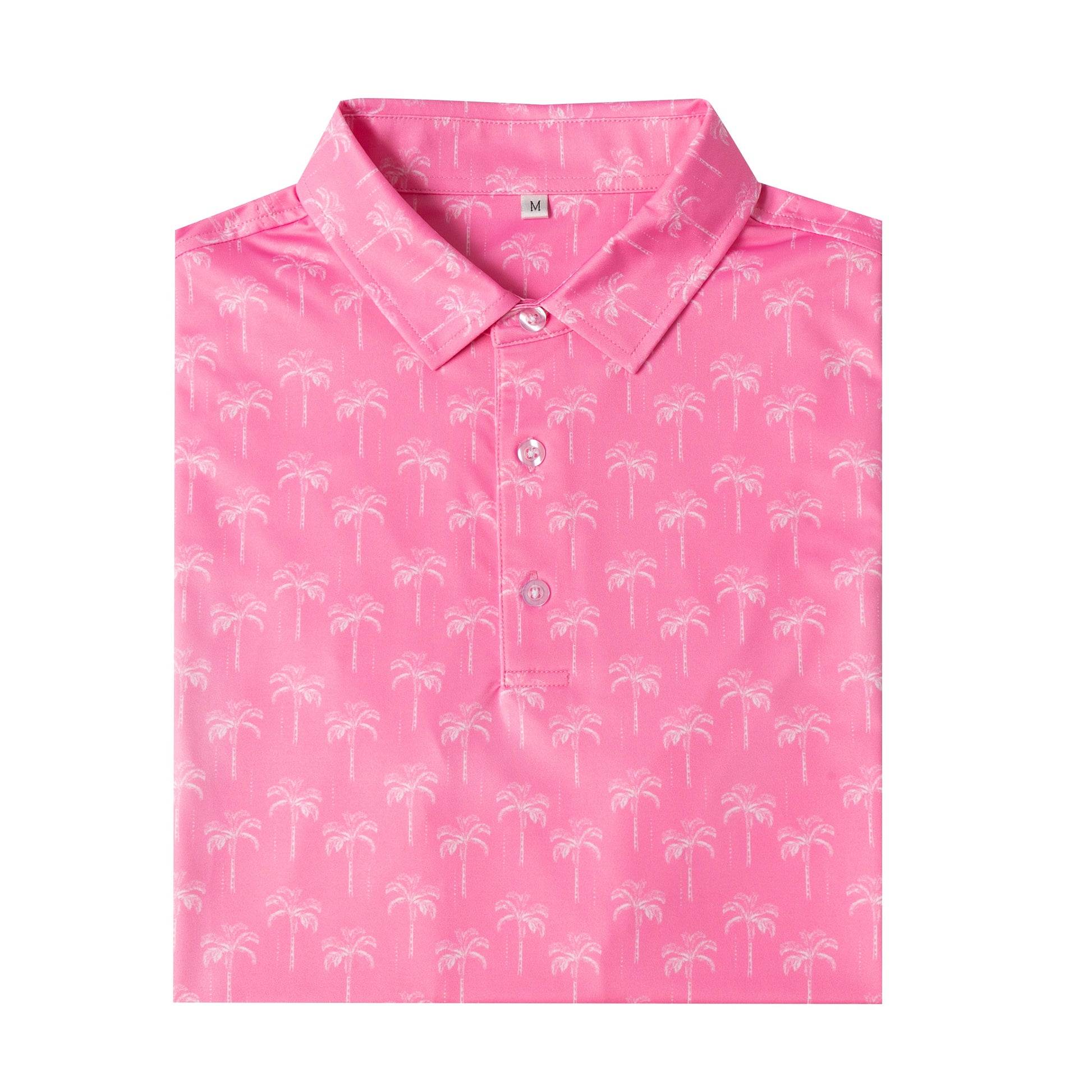 Pink coconut tree print Antimicrobial quick dry slim fit polo shirt