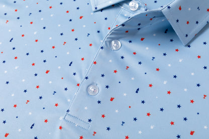 Blue American - themed print Antimicrobial quick dry slim fit polo shirt