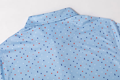 Blue American - themed print Antimicrobial quick dry slim fit polo shirt