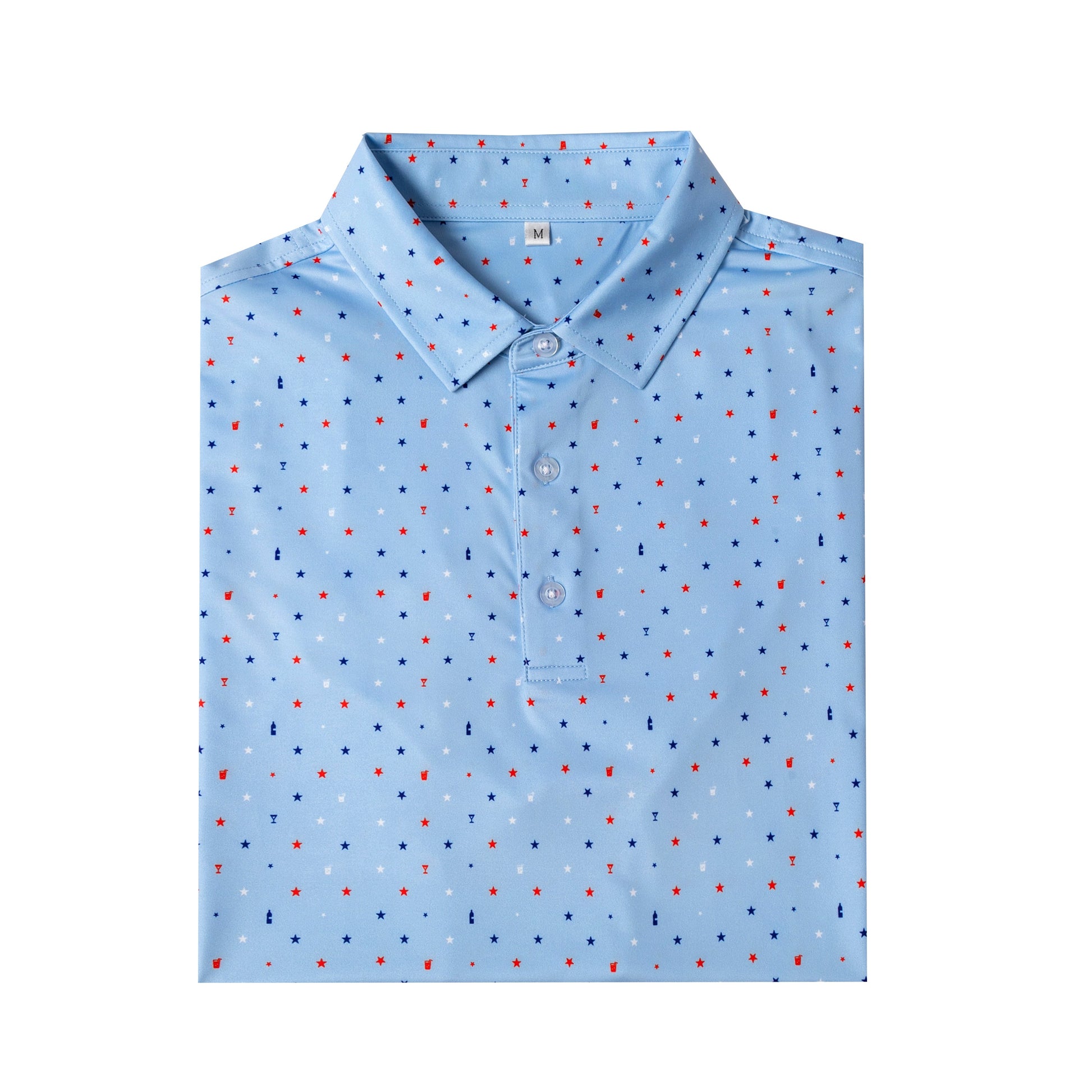 Blue American - themed print Antimicrobial quick dry slim fit polo shirt