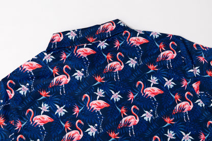 Tropical flamingo floral pattern Antimicrobial quick dry slim fit polo shirt