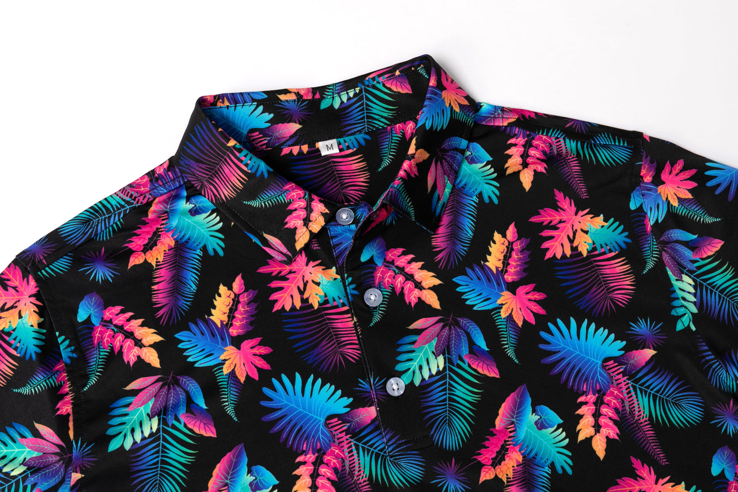 Colorful Tropical Plant Leaf Pattern Antimicrobial quick dry slim fit polo shirt