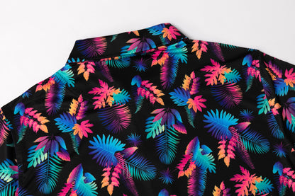 Colorful Tropical Plant Leaf Pattern Antimicrobial quick dry slim fit polo shirt