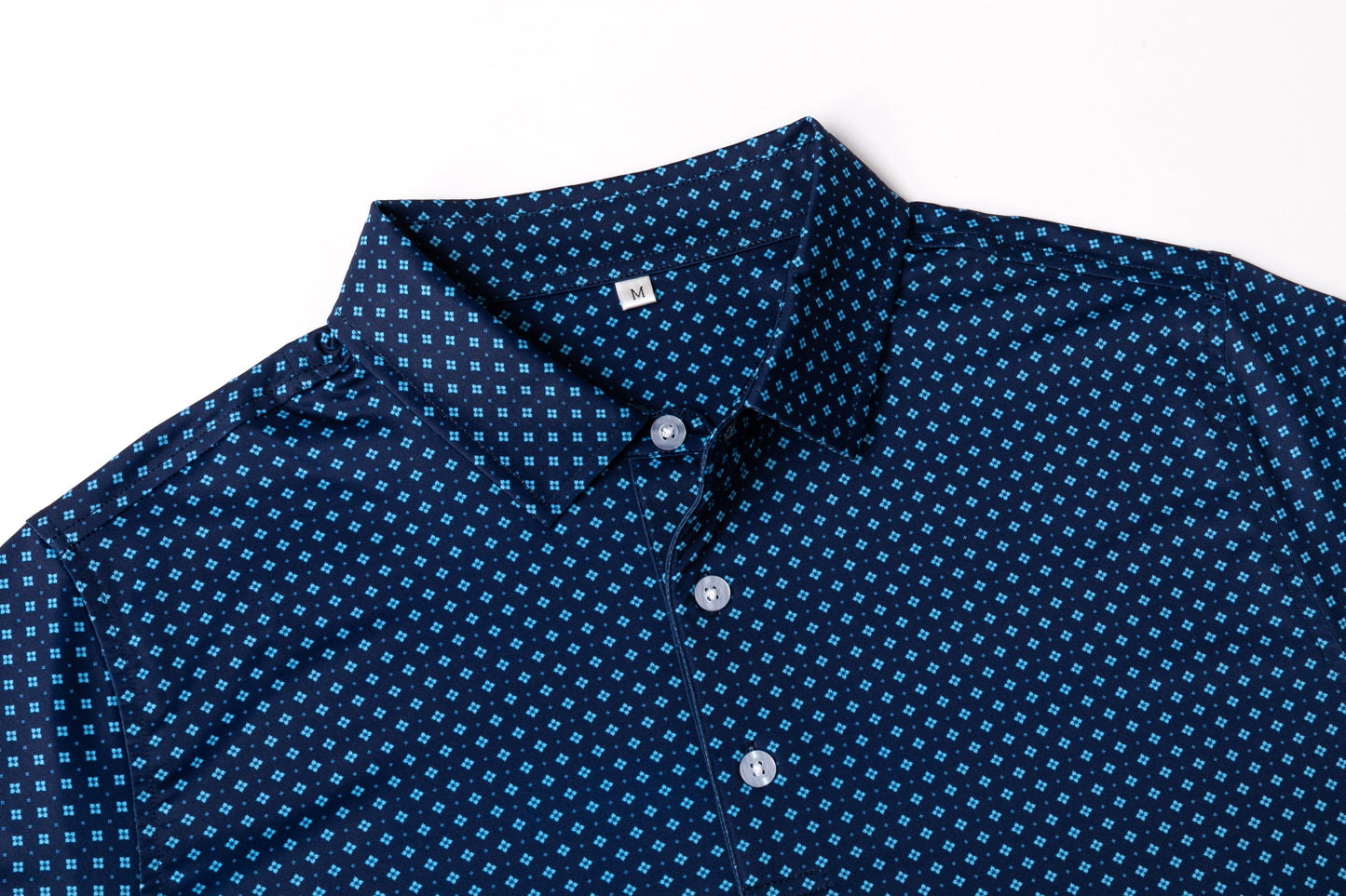 Blue diamond lattice pattern Antimicrobial quick dry slim fit polo shirt