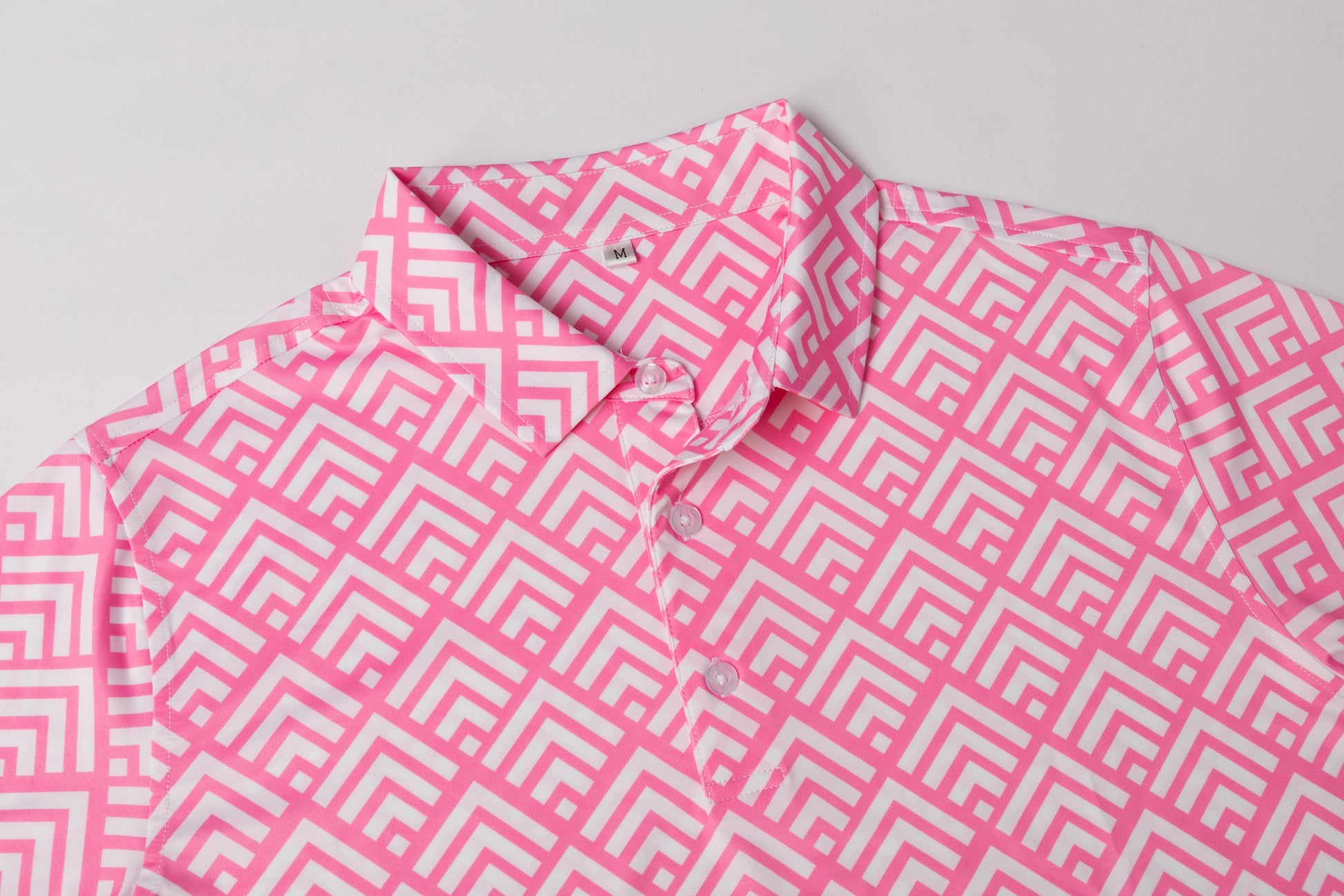 Pink diamond - shaped zigzag pattern Antimicrobial quick dry slim fit polo shirt