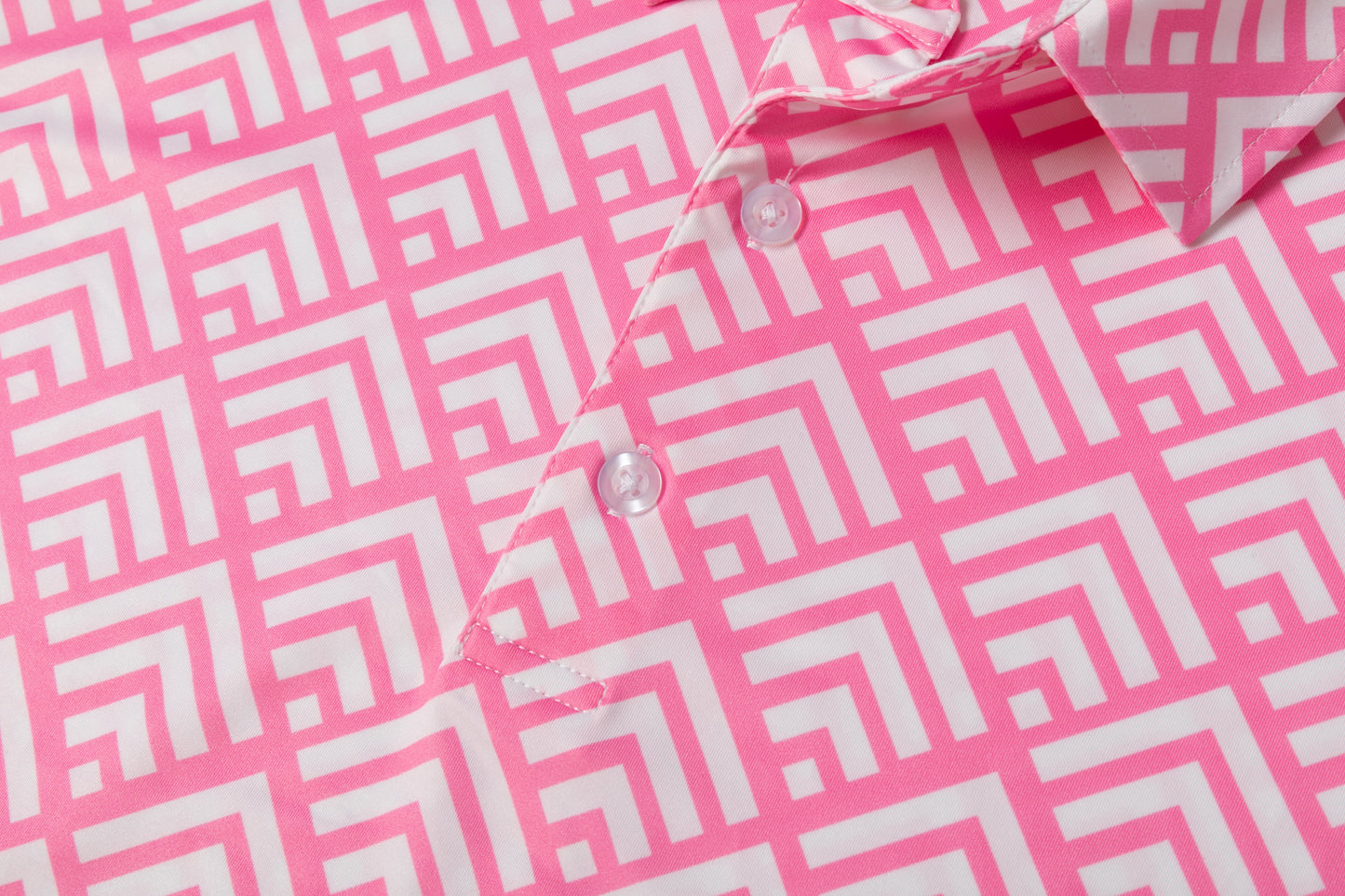 Pink diamond - shaped zigzag pattern Antimicrobial quick dry slim fit polo shirt