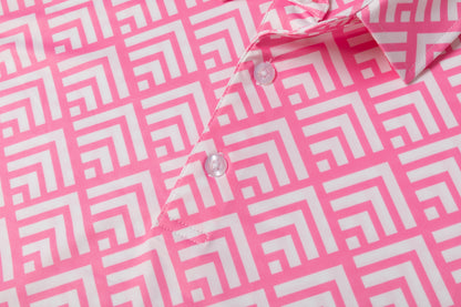 Pink diamond - shaped zigzag pattern Antimicrobial quick dry slim fit polo shirt