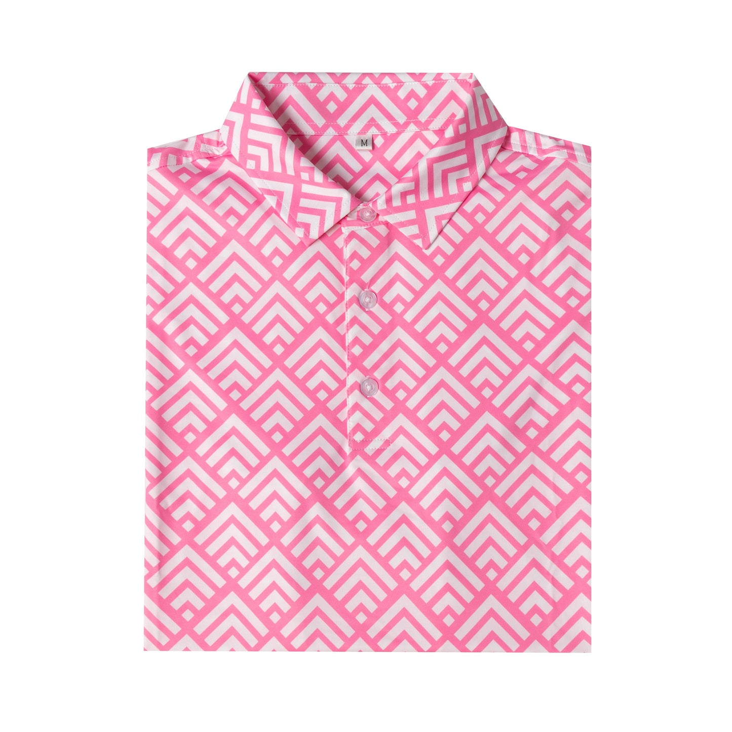 Pink diamond - shaped zigzag pattern Antimicrobial quick dry slim fit polo shirt